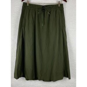 Athleta Womens Olive Green Elastic Waist Drawstring Midi Skirt Pockets 16